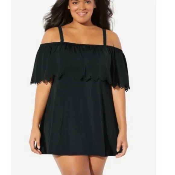 Nwt Laser Cutout Off the Shoulder Swimdress Swimsuits For All Woman Wit… - Picture 1 of 6